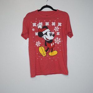 Disney Mickey Mouse Red Christmas Santa Graphic T-Shirt Short Sleeve Women Small